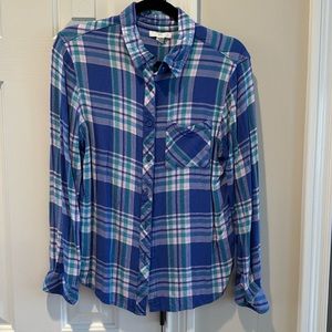 EUC BLL Blue Flannel Plaid Button up Long Sleeve Shirt Sz S/P